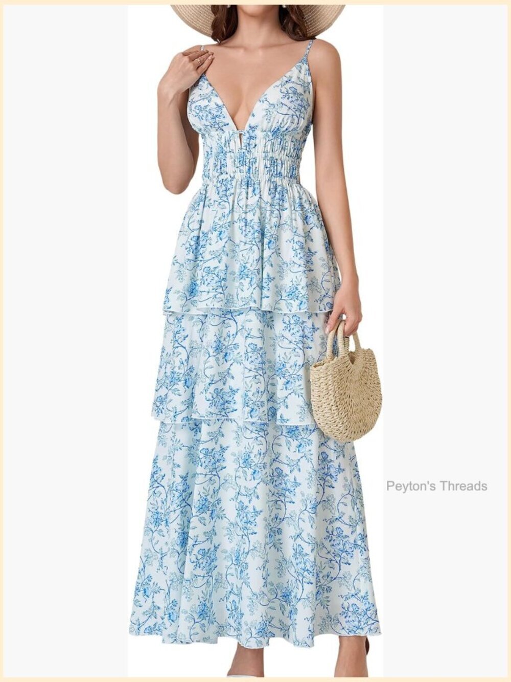 Spaghetti Strap Floral Flowy Maxi Dress for Women Wedding Guest Vacation Beach